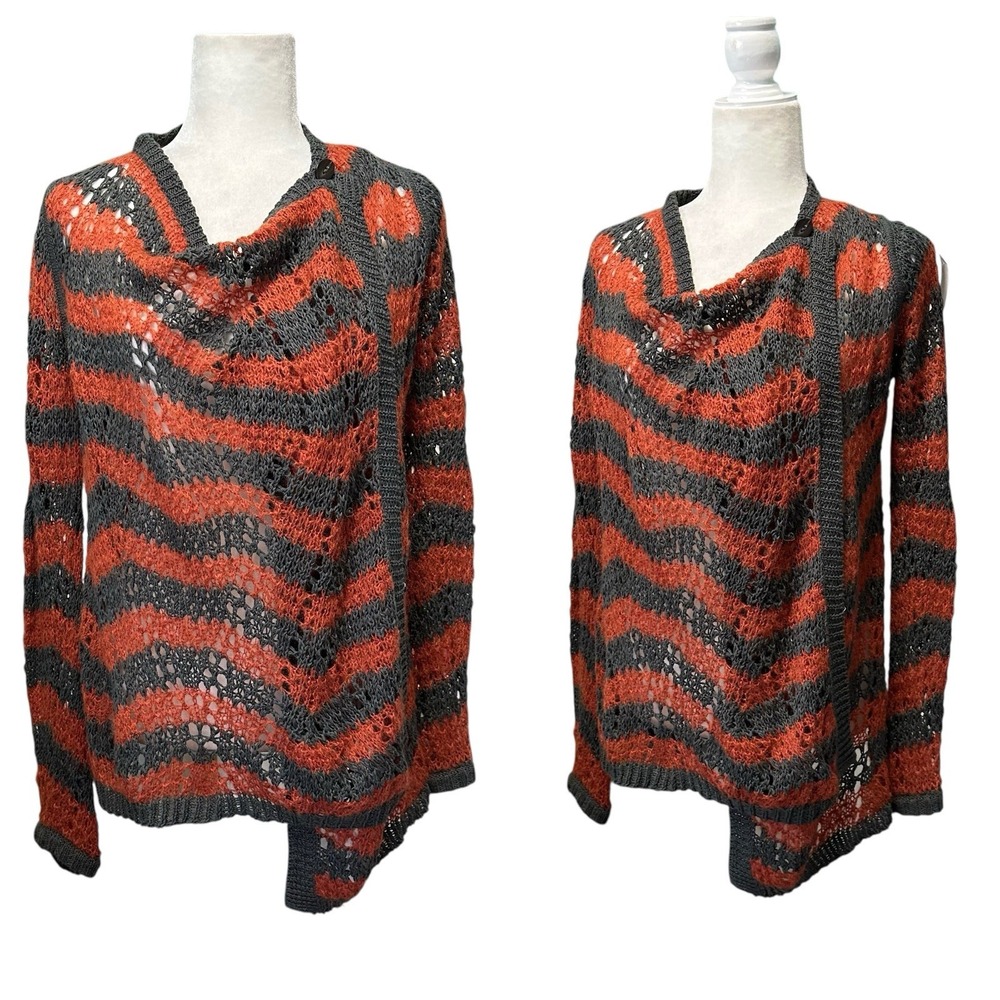 Guinevere Anthropologie Striped Mohair Blend Knit Cardigan Sweater Crochet Sz S